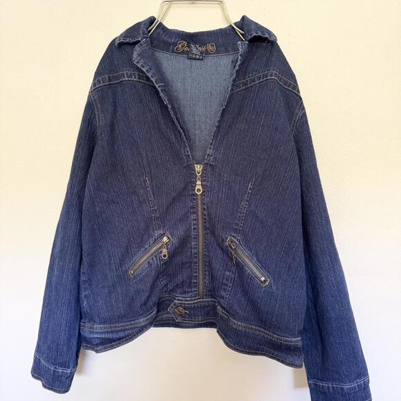 Blue dark wash denim y2k jacket with gold zippers! - Picture 1 of 5